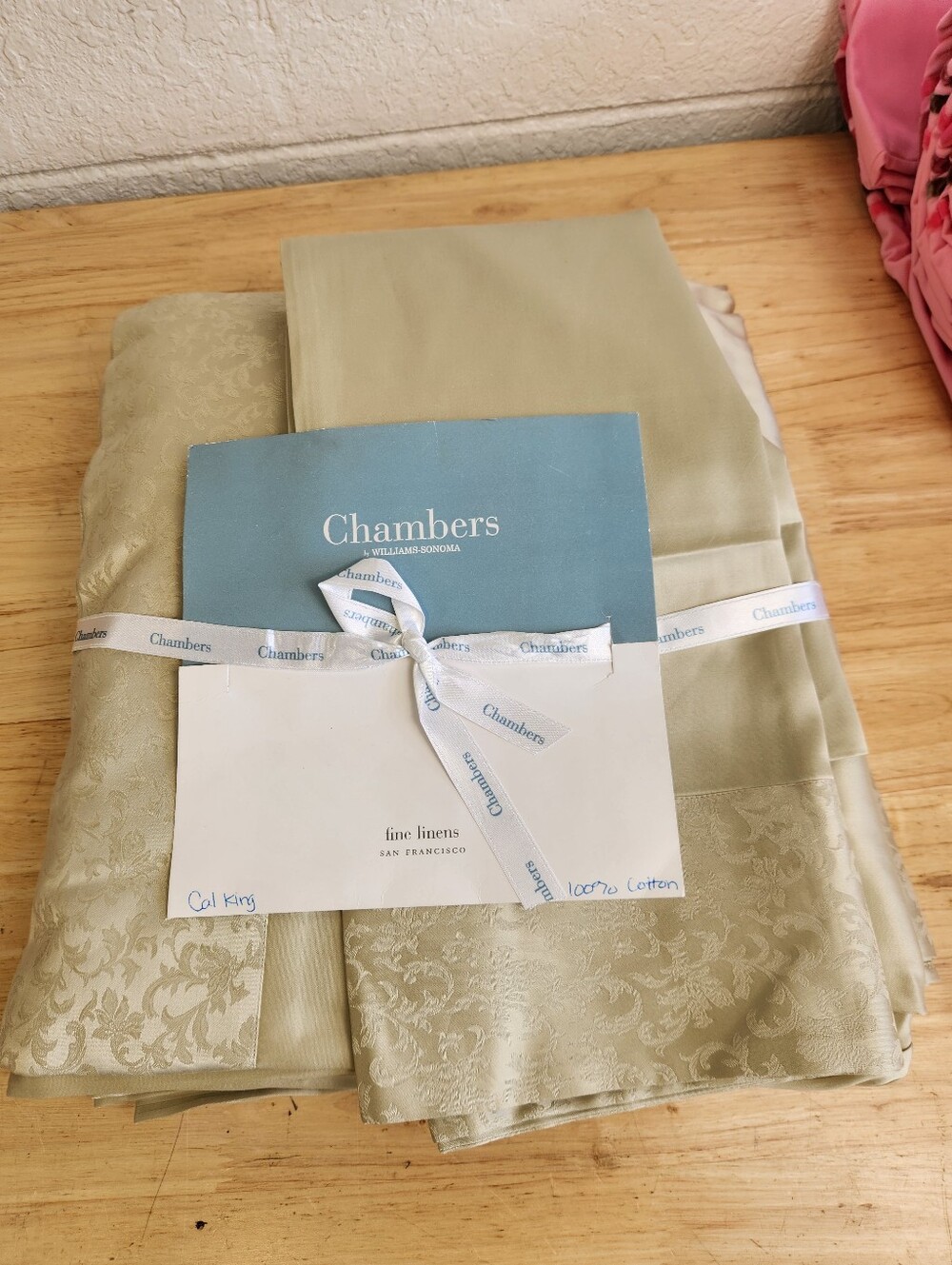 Williams Sonoma Chambers Italian Border Sateen King/cal Sheet Set 2 Shams NOS